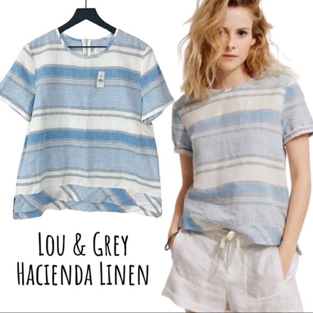 New! Lou & Grey Hacienda Linen Stripes Oversized Boxy Blouse Top